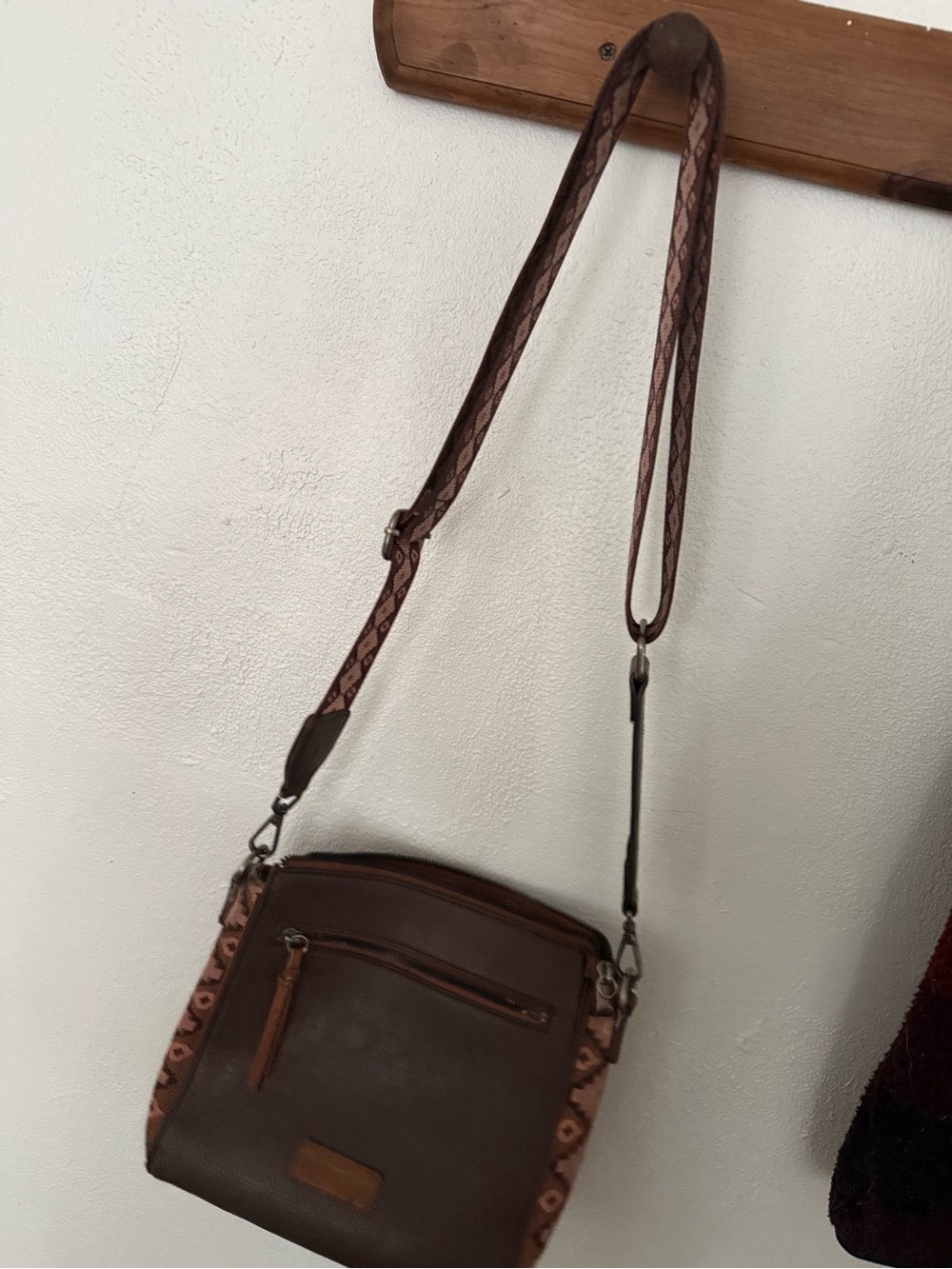 Wrangler Brown Crossbody Bag with Patterned Strap
